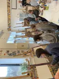 group of kids making art